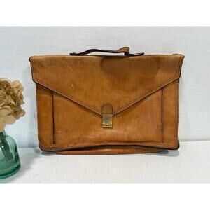 Leather Goods International Italy warm medium cognac brown vintage briefcase